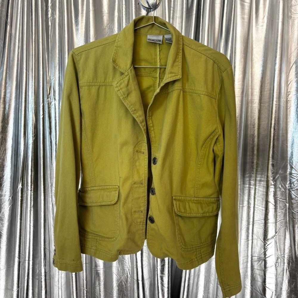 Chico's Lime Green Cotton Twill Utility Jacket